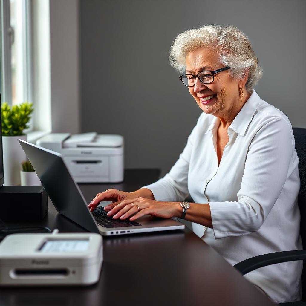 Older lady using printer
